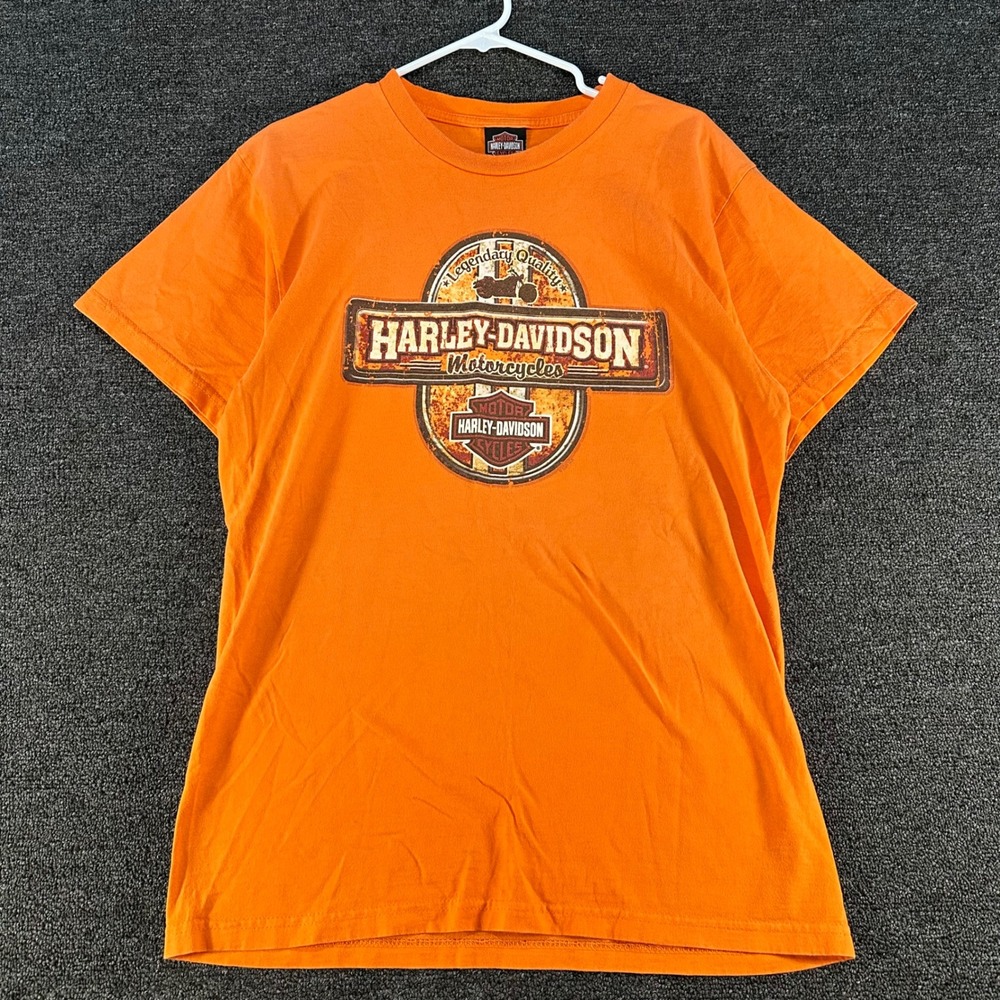 Harley-Davidson T-Shirt Mens Large Orange Las Vegas Graphic Tee Y2K Motorcycle